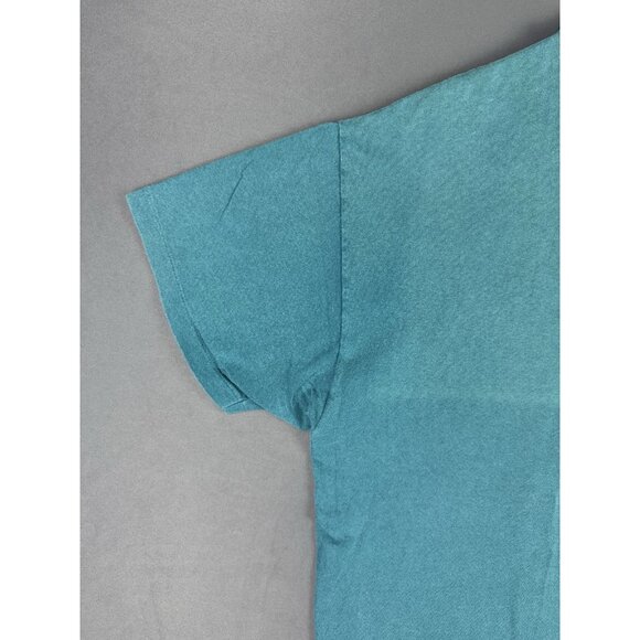 Vintage 90's Hanes Blank Pocket Shirt Teal Single Stitch Fade Design Streetwear - Picture 6 of 11